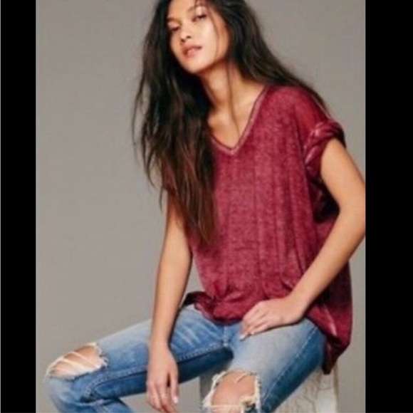 New FREE PEOPLE Beach Keep Me Burnout Tee Shirt Top Blouse Boho Azelia Small - Picture 2 of 8